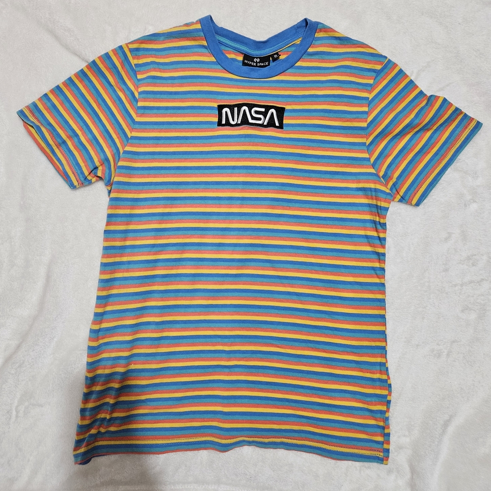Hyper Space Nasa Striped T Shirt  Embroidered Logo Size M Good Condition